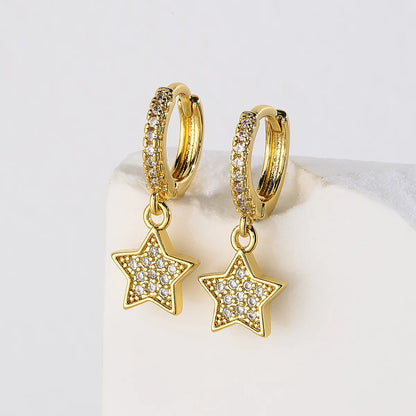 Fashion Star Copper Gold Plated Zircon Earrings 1 Pair