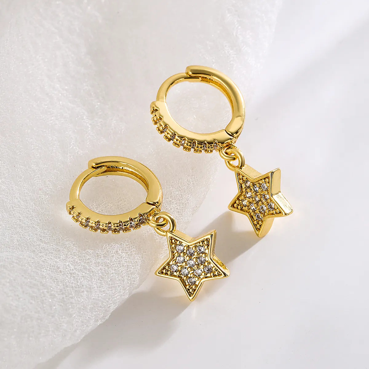 Fashion Star Copper Gold Plated Zircon Earrings 1 Pair