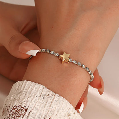 Fashion Star Heart Shape Alloy Plating Artificial Rhinestones Bracelets