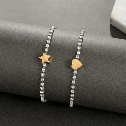 Fashion Star Heart Shape Alloy Plating Artificial Rhinestones Bracelets