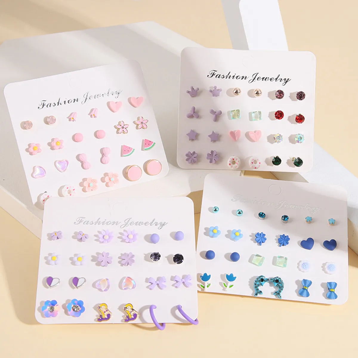 1 Set Fashion Star Heart Shape Bow Knot Alloy Glass Ear Studs