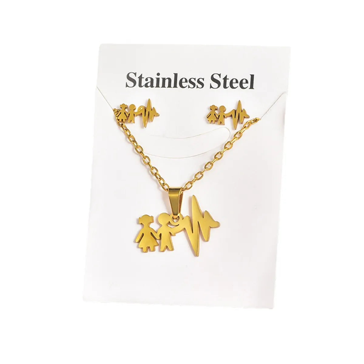 Fashion Star Heart Shape Crown Stainless Steel Inlaid Gold Women's Earrings Necklace 1 Set