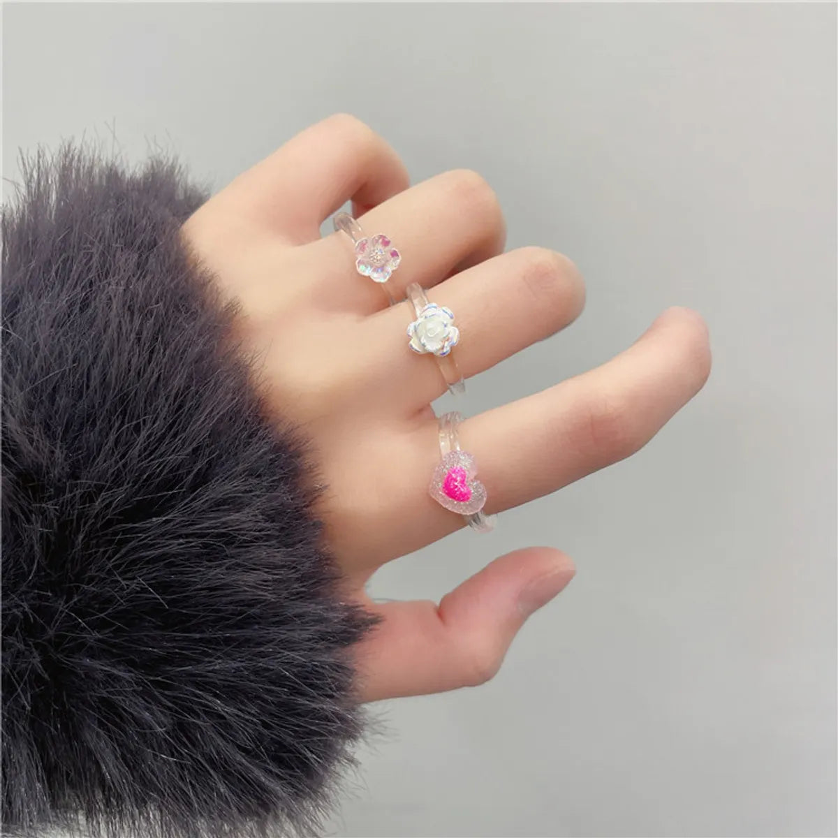 Fashion Star Heart Shape Flower Plastic Resin Women's Rings