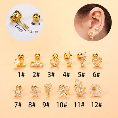 Fashion Star Heart Shape Stainless Steel Copper Plating Inlay Zircon Ear Studs 1 Piece