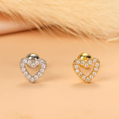 Fashion Star Heart Shape Stainless Steel Copper Plating Inlay Zircon Ear Studs 1 Piece