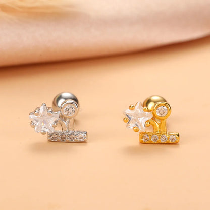 Fashion Star Heart Shape Stainless Steel Copper Plating Inlay Zircon Ear Studs 1 Piece