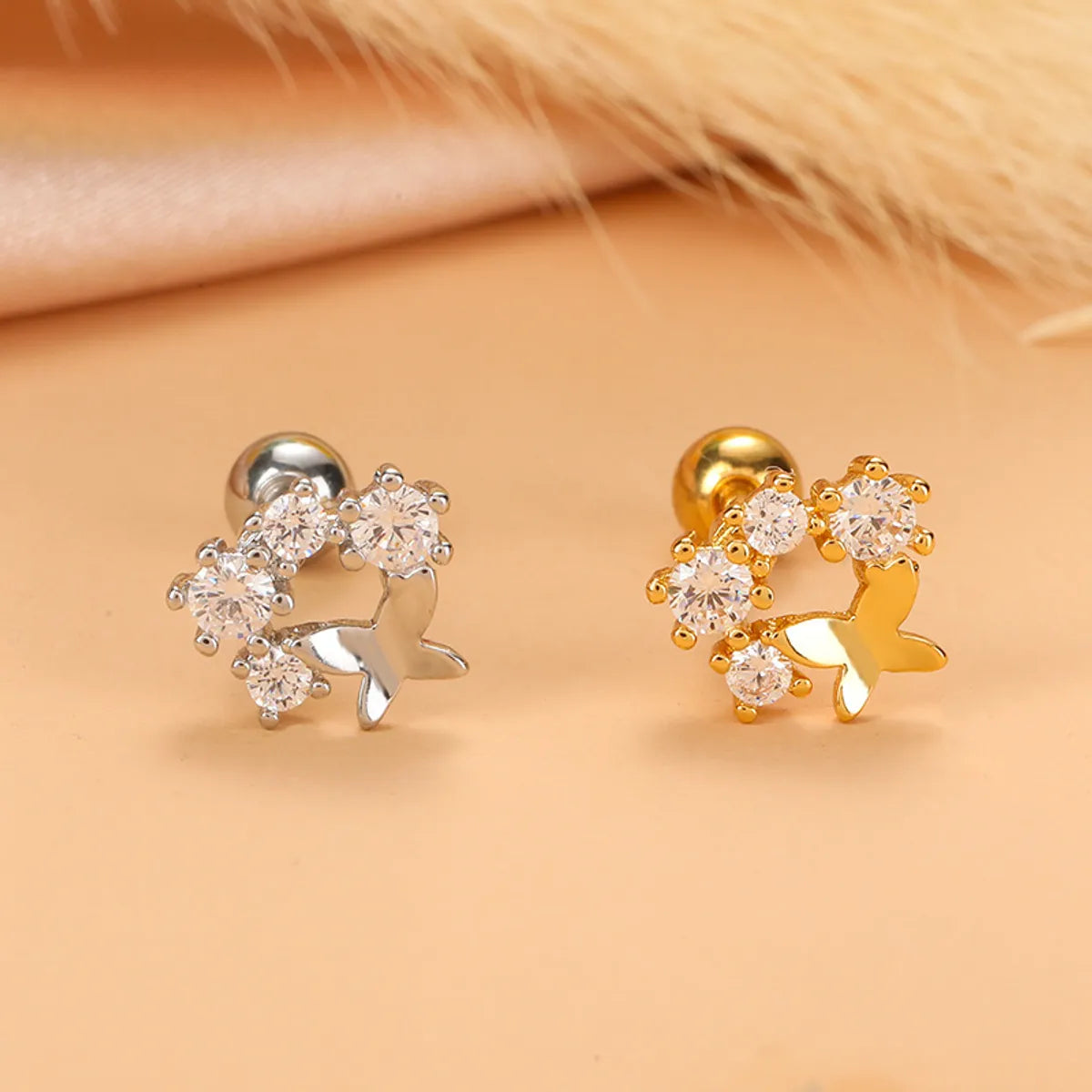 Fashion Star Heart Shape Stainless Steel Copper Plating Inlay Zircon Ear Studs 1 Piece