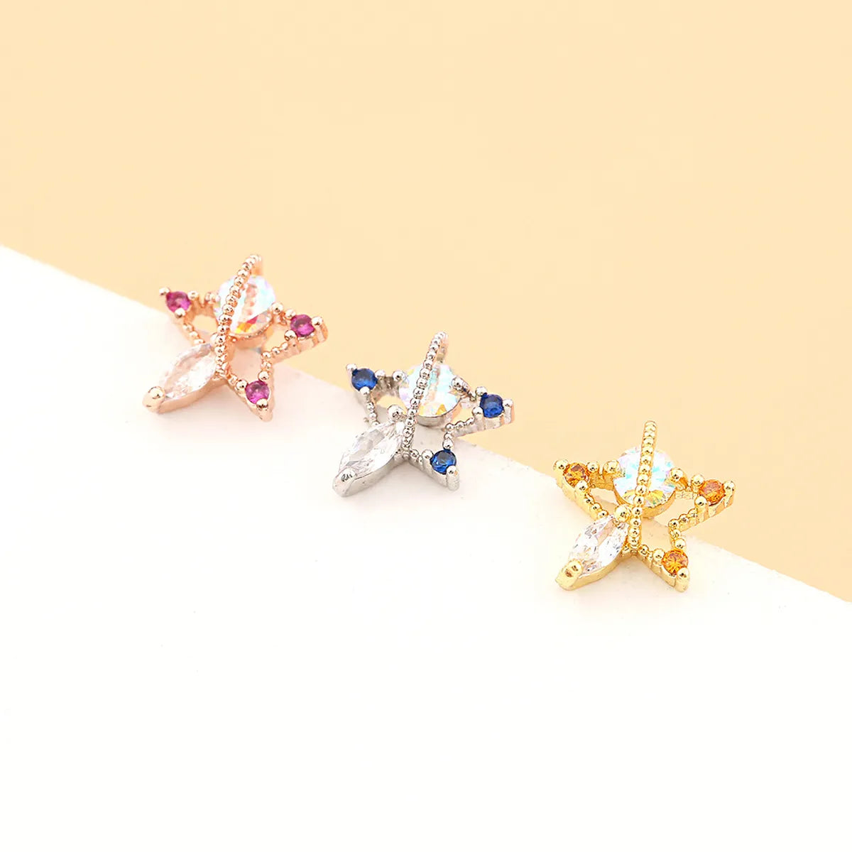 Fashion Star Heart Shape Stainless Steel Copper Plating Inlay Zircon Ear Studs 1 Piece