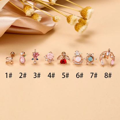 Fashion Star Heart Shape Stainless Steel Copper Plating Inlay Zircon Ear Studs 1 Piece