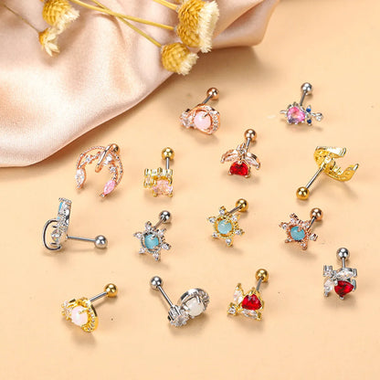 Fashion Star Heart Shape Stainless Steel Copper Plating Inlay Zircon Ear Studs 1 Piece