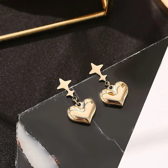 1 Pair Fashion Star Heart Shape Plating 304 Stainless Steel Gold Plated Earrings