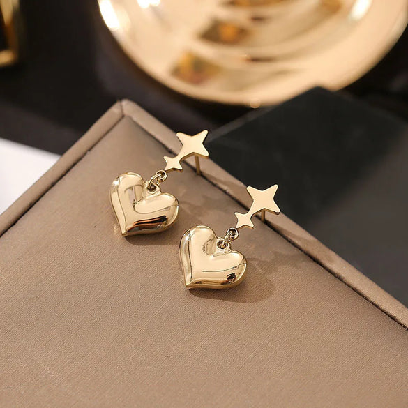 1 Pair Fashion Star Heart Shape Plating 304 Stainless Steel Gold Plated Earrings