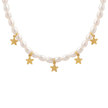 Fashion Star Pearl Titanium Steel Necklace