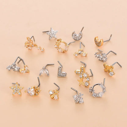 Fashion Star Metal Plating Zircon Nose Studs 1 Piece