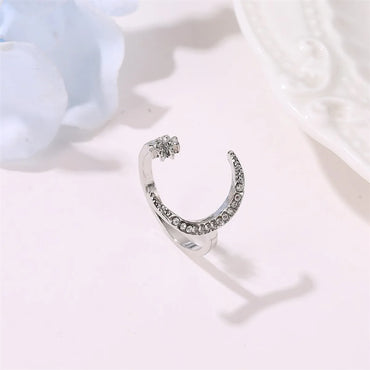 Fashion Star Moon Alloy Plating Rhinestones Open Ring 1 Piece