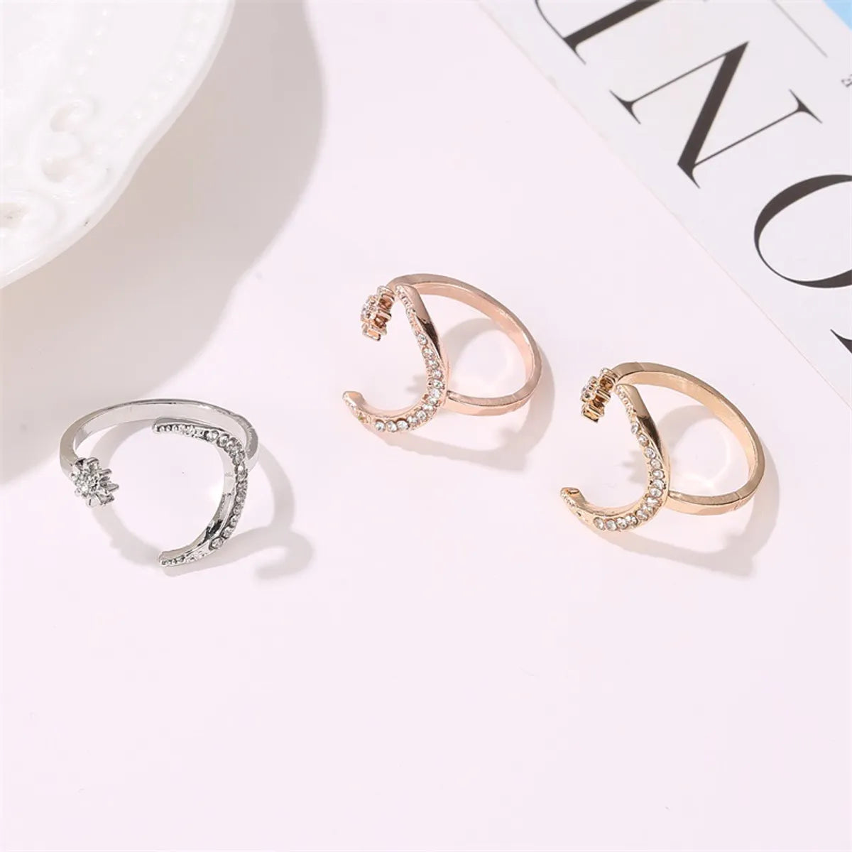 Fashion Star Moon Alloy Plating Rhinestones Open Ring 1 Piece