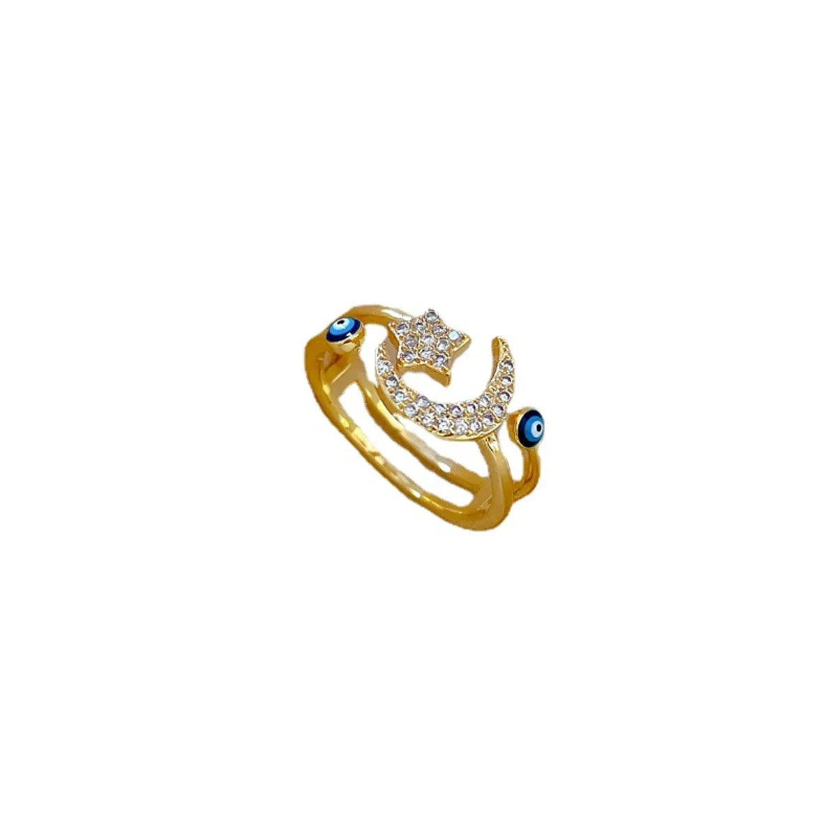 Fashion Star Moon Brass Plating Zircon Open Ring