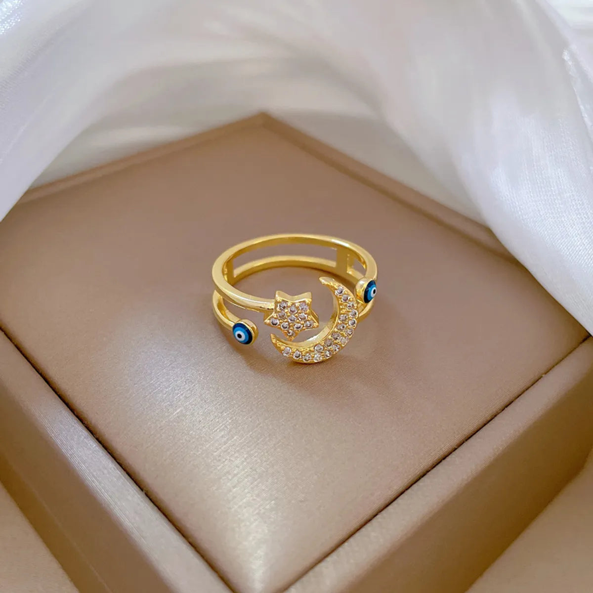 Fashion Star Moon Brass Plating Zircon Open Ring