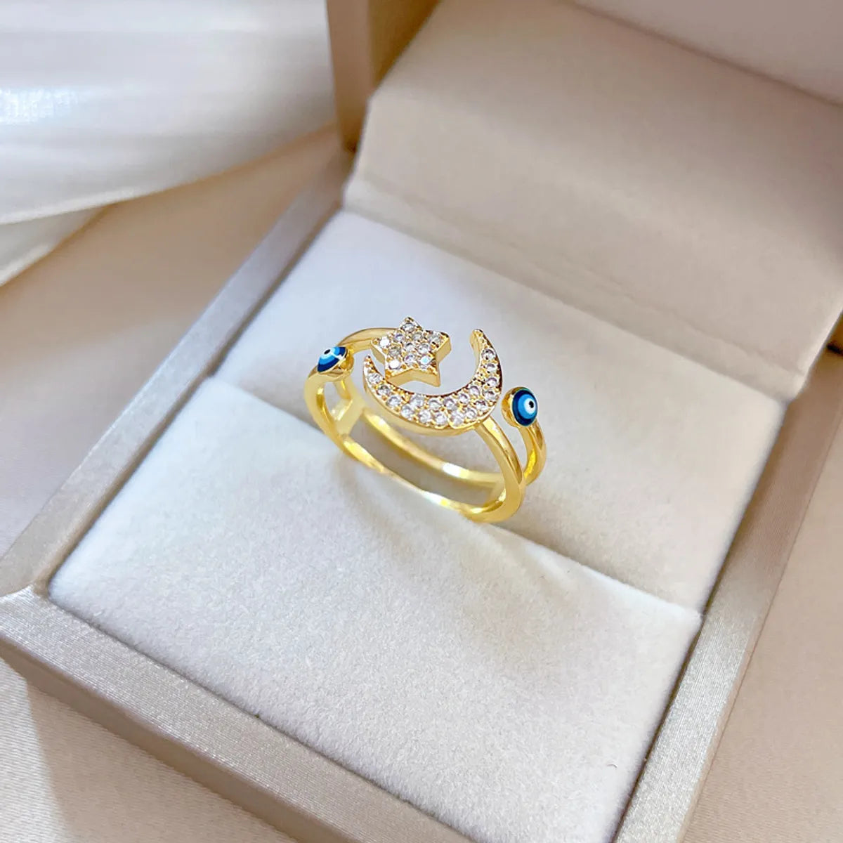 Fashion Star Moon Brass Plating Zircon Open Ring