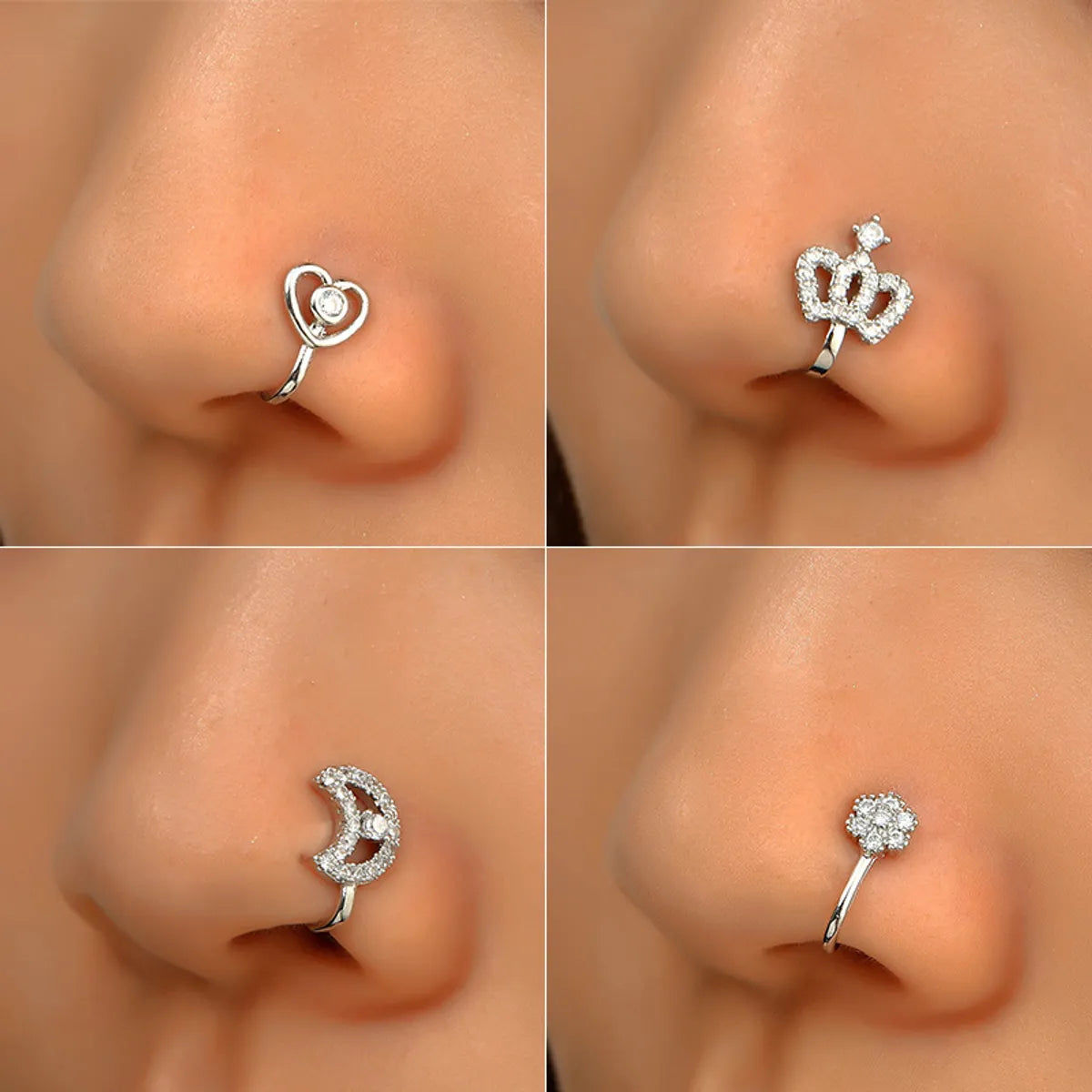 Fashion Star Moon Crown Copper Plating Zircon Nasal Splint 1 Piece