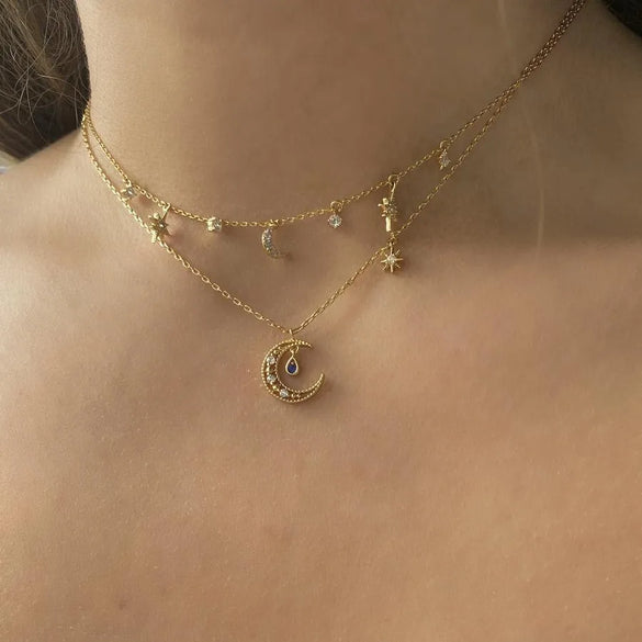 Ins Style Star And Moon Necklace Women'S All-Match Copper Plated Gold Fashion Jewelry Autumn New Products In Stock Necklace