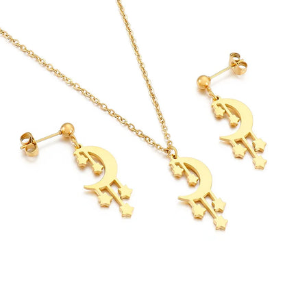 Wholesale Jewelry Fashion Star Moon Stainless Steel No Inlaid 18K Gold Plated Earrings Necklace