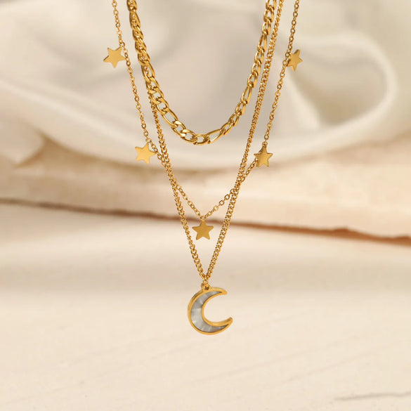 Fashion Star Moon Stainless Steel Titanium Steel Plating Pendant Necklace 1 Piece