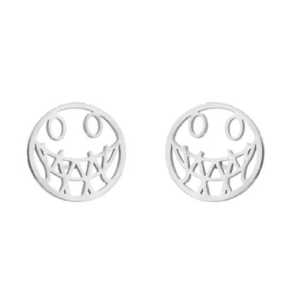 Fashion Star Smile Face Skull Stainless Steel Plating Hollow Out Ear Studs 1 Pair