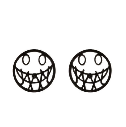 Fashion Star Smile Face Skull Stainless Steel Plating Hollow Out Ear Studs 1 Pair