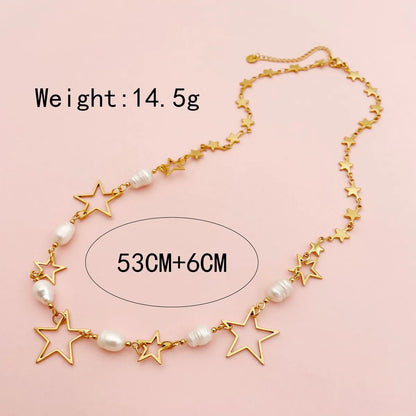 Fashion Star Stainless Steel Inlay Artificial Pearls Necklace