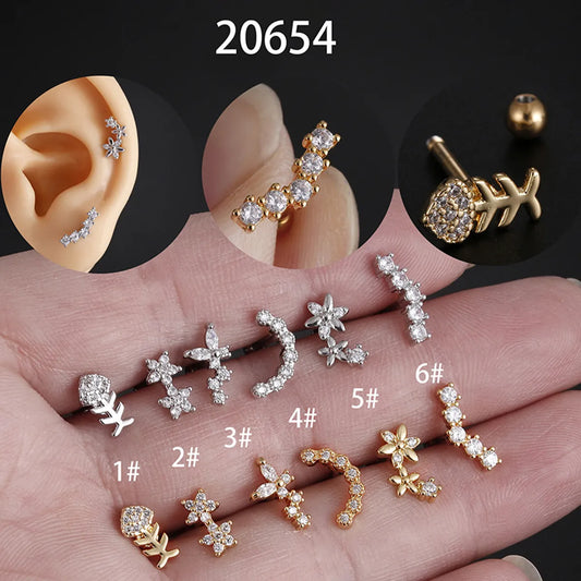 Fashion Star Stainless Steel Star Zircon Ear Studs 1 Piece