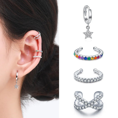 Fashion Star Sterling Silver Inlay Zircon Ear Studs 1 Piece