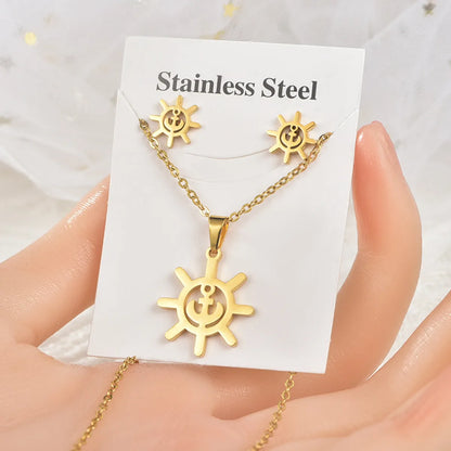 Fashion Star Tree Heart Shape Titanium Steel Hollow Out Women'S Earrings Necklace 1 Set