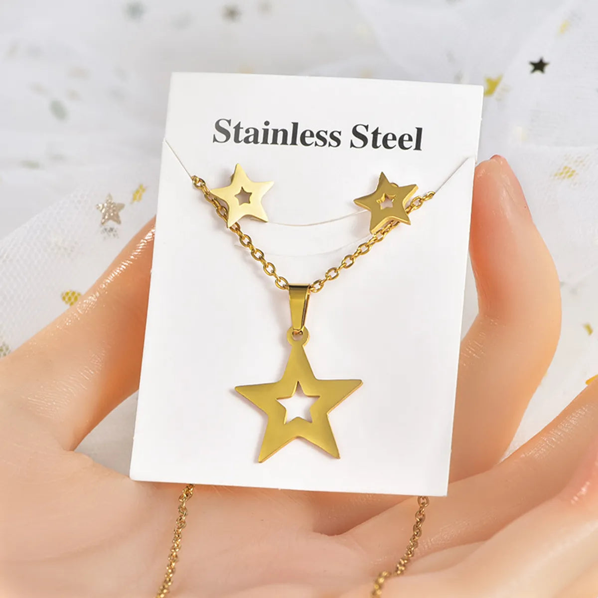 Fashion Star Tree Heart Shape Titanium Steel Hollow Out Women'S Earrings Necklace 1 Set