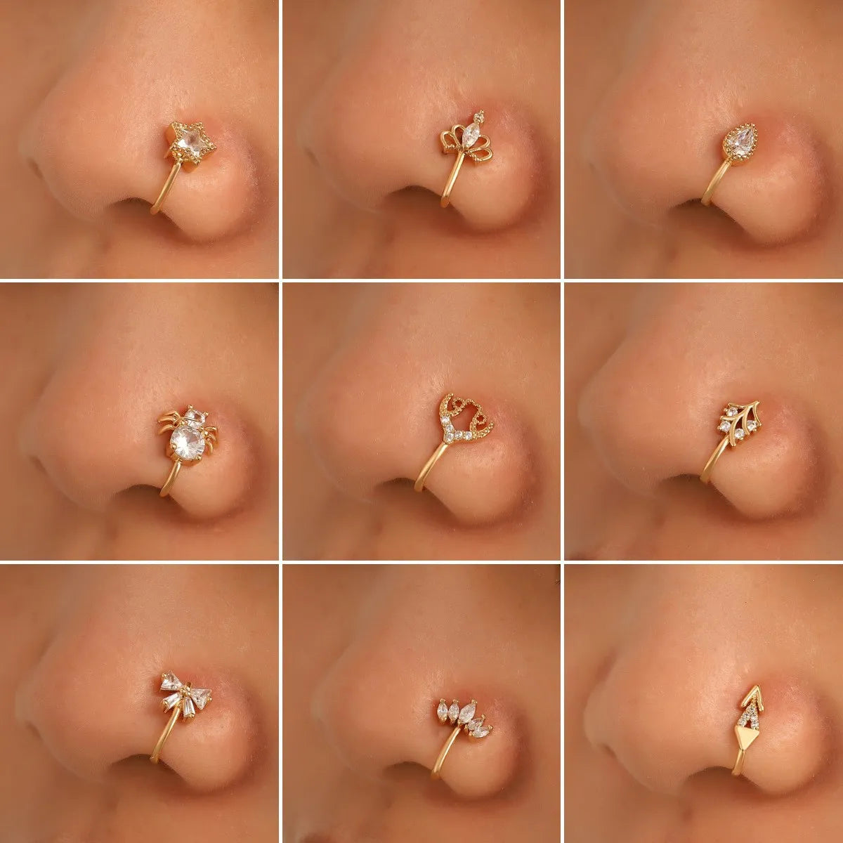 Fashion Star Water Droplets Bow Knot Copper Plating Zircon Nose Studs