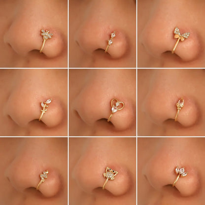 Fashion Star Water Droplets Bow Knot Copper Plating Zircon Nose Studs