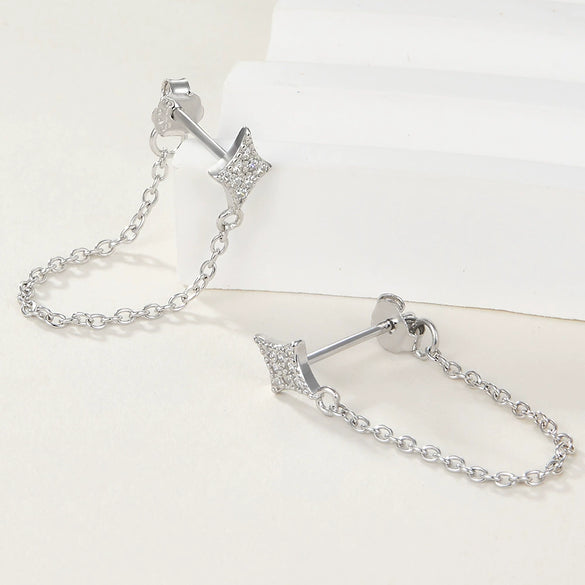 Fashion Star Women's Silver Earrings Inlaid Zircon Geometric Style