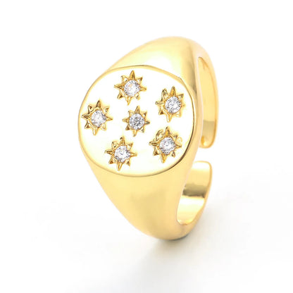 Fashion Star Zirconium Simple Retro Eight-pointed Star Opening Copper Ring