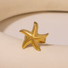 Fashion Starfish Beach Ocean Style Stainless Steel Open Ring With Geometric Pattern And 18K Gold Electroplating For Women