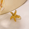 Fashion Starfish Beach Ocean Style Stainless Steel Open Ring With Geometric Pattern And 18K Gold Electroplating For Women