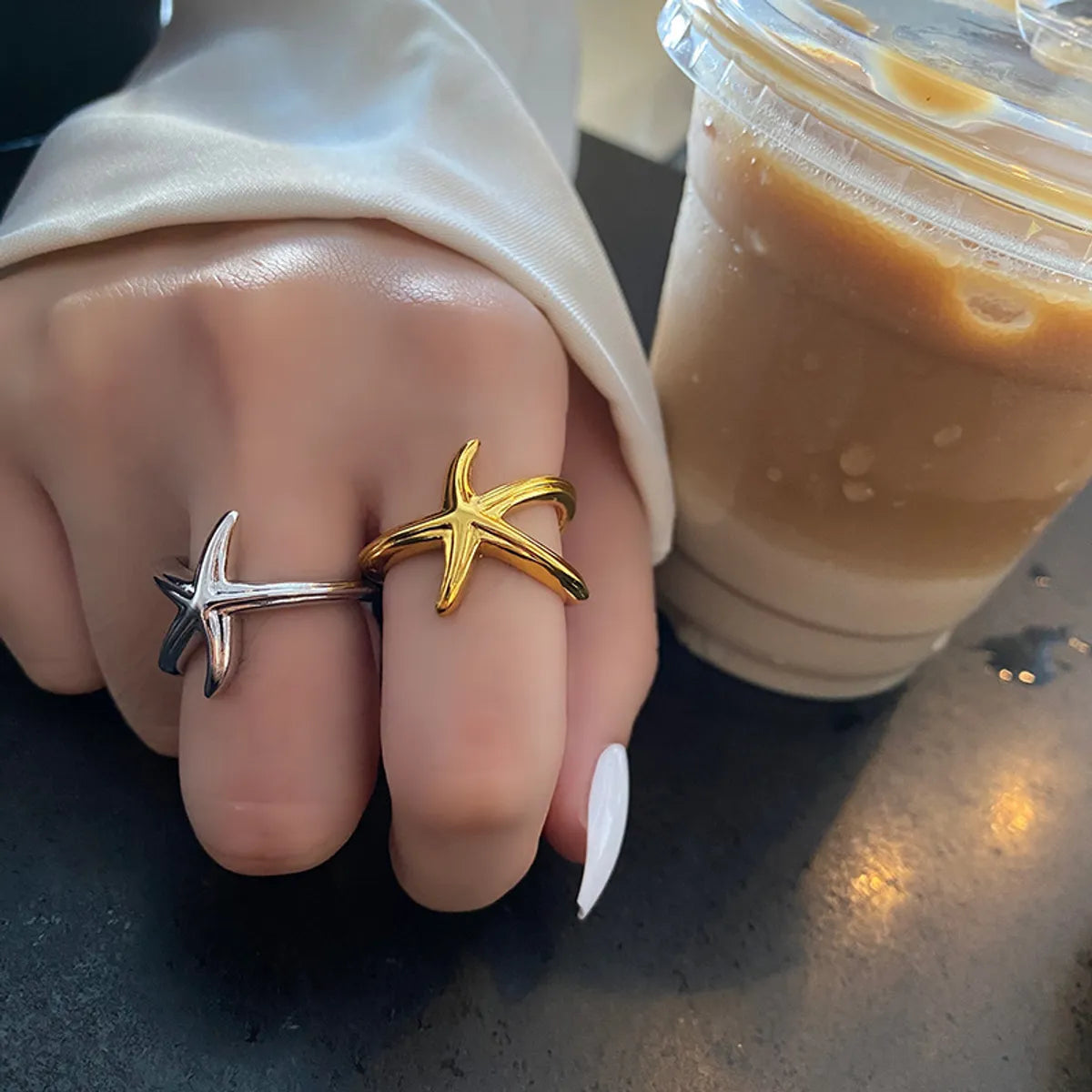 Fashion Starfish Geometric Solid Color Niche Index Finger Seaside Simple Ring