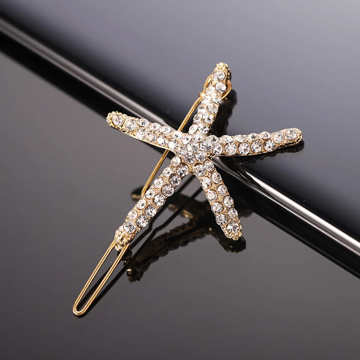 Fashion Starfish Metal Inlay Rhinestones Hair Clip 1 Piece