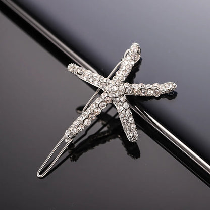 Fashion Starfish Metal Inlay Rhinestones Hair Clip 1 Piece