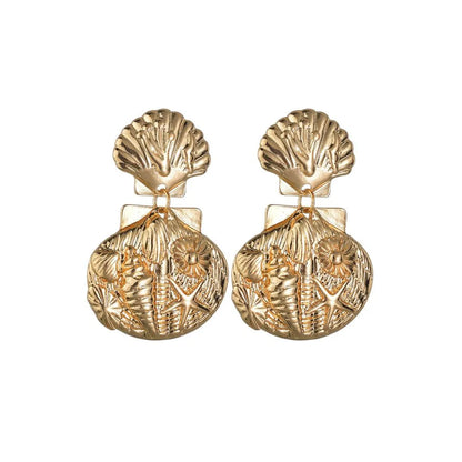 Fashion Starfish Shell Metal Texture Earrings Nhbq130388