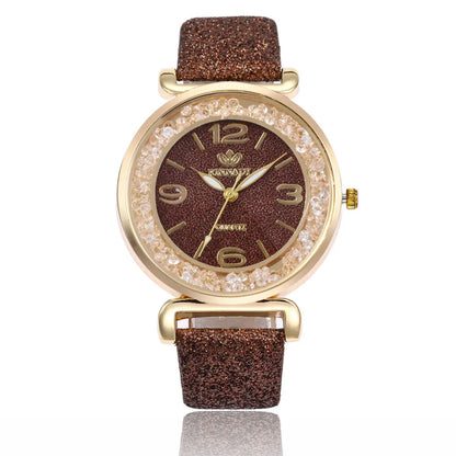 Fashion Starry Sky Glitter Belt Ball Dial Quartz Watch