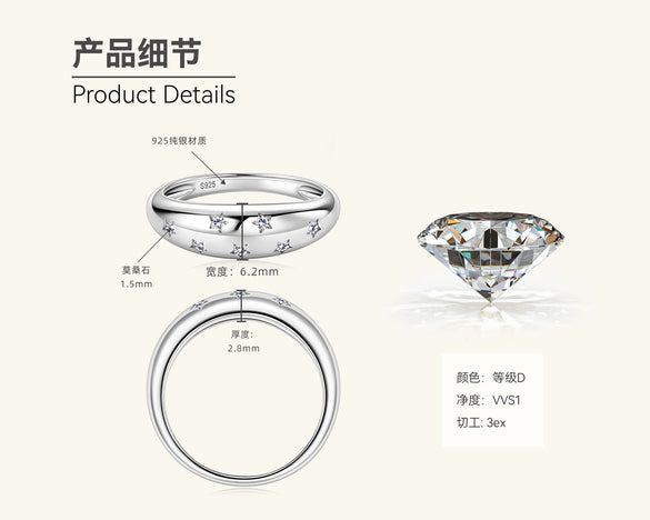 Fashion Stars Moissanite S925 Sterling Silver Finger Ring With Constellation And Geometric Patterns And Electroplating Treatment