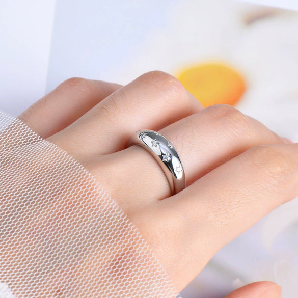 Fashion Stars Moissanite S925 Sterling Silver Finger Ring With Constellation And Geometric Patterns And Electroplating Treatment