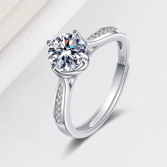 Fashion Sterling Silver Moissanite Ring For Women Geometric Adjustable Electroplated Couple Ring