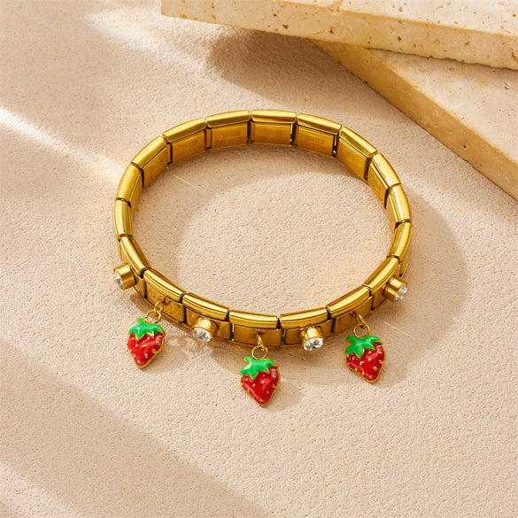 Fashion Strawberry Pendant Geometric Goldplated Stainless Steel Bracelet