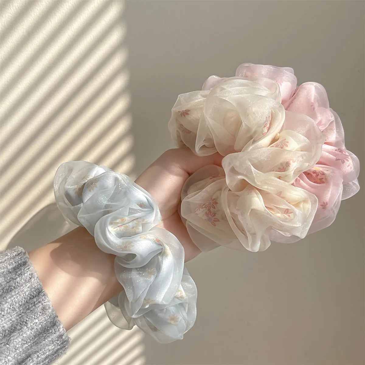 Fashion Stripe Flower Cloth Hair Tie